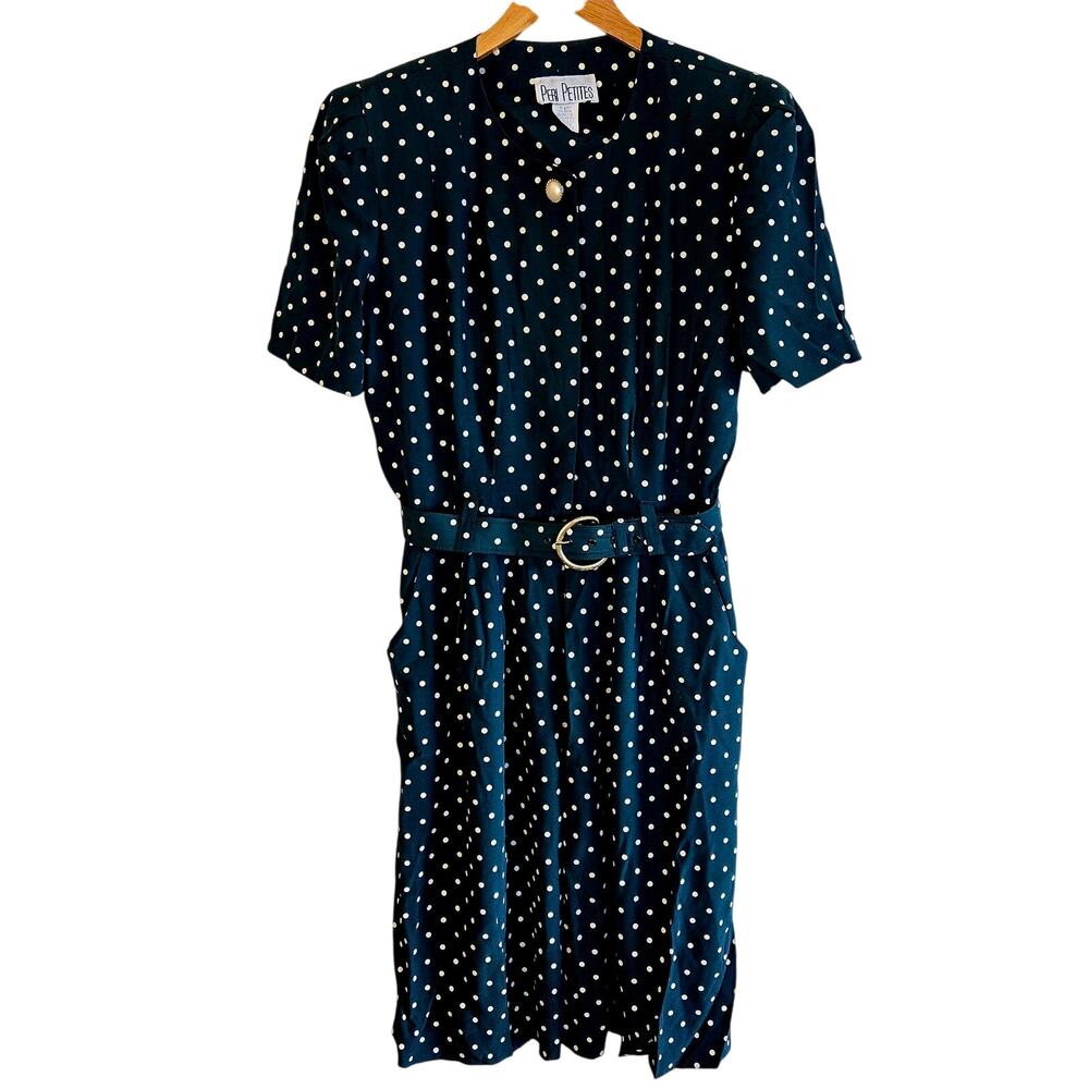 Size 10 – Vintage Hunter Green Polka Dot Belted Dress
